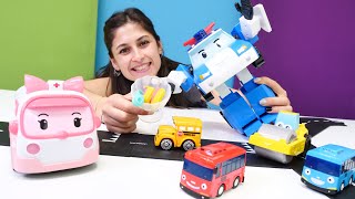 Araba oyunları. Ayşe, Robocar Poli ve Amber için dondurma yapıyor. Çocuk videosu