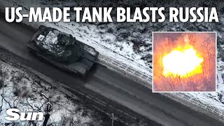 US-made £8m M1 Abrams tank seen blasting Russians on Ukraine frontline for first time