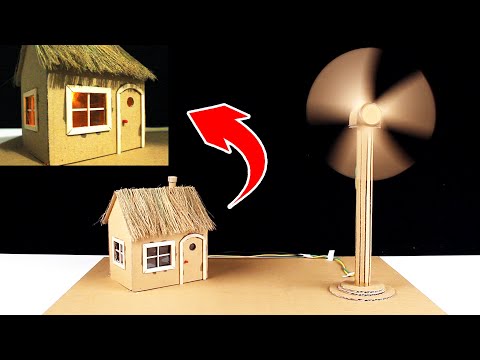 How to make working model of a wind turbine from cardboard house | school project