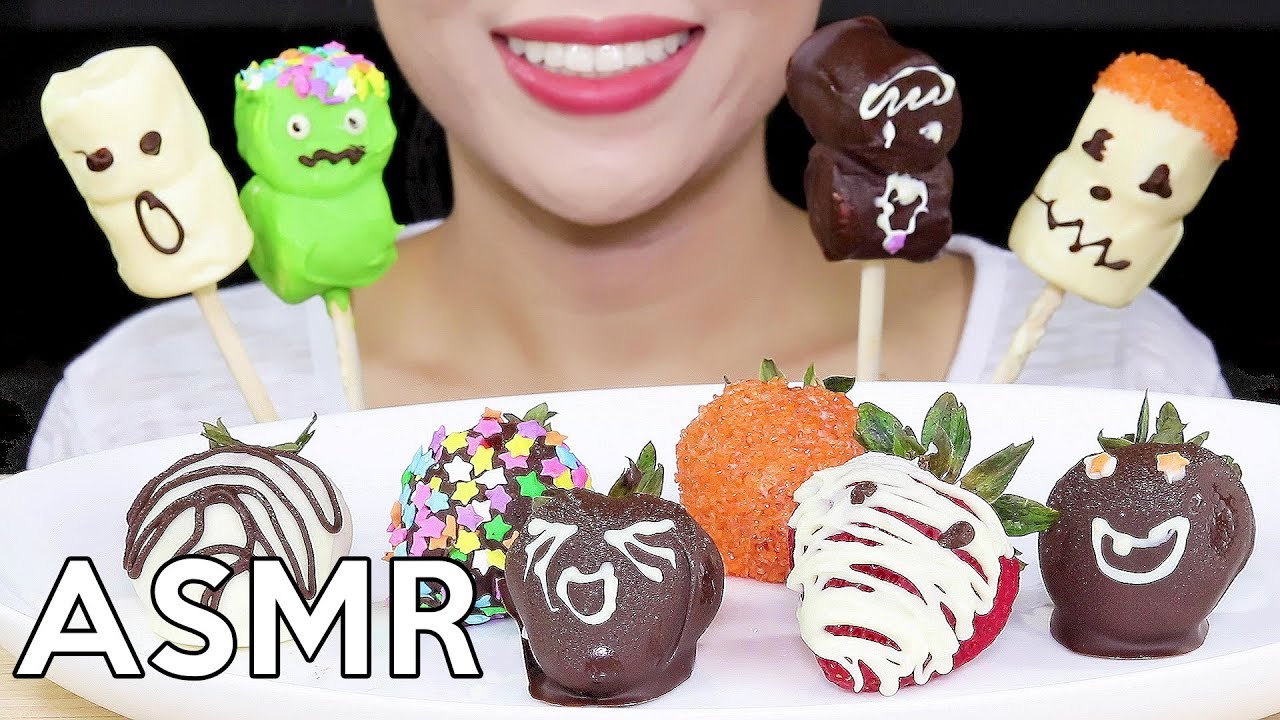 ASMR CHOCOLATE COVERED STRAWBERRY&MARSHMALLOW *HAPPY HALLOWEEN* 딸기&마시멜로우 초콜릿퐁듀 Eating Sounds