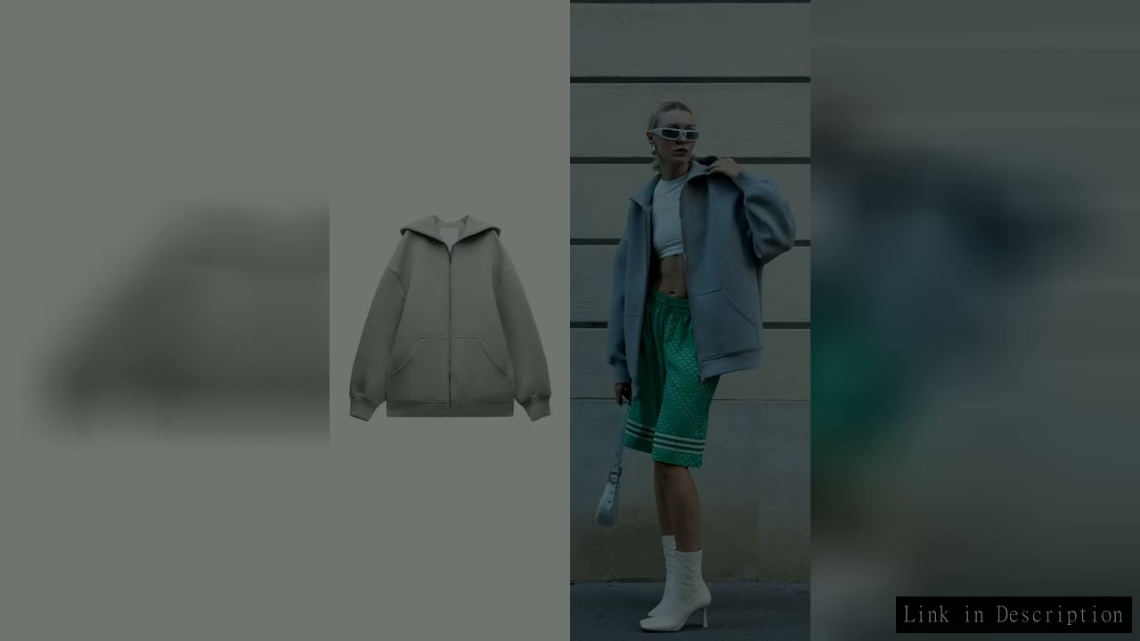 Women's Fashion Warm Hooded Jacket Fall and Winter Gray Long Sleeve Pocket Zipper Jacket Commuter Ca