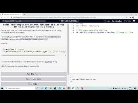 Lesson 35 - find nth-to-last character with bracket notation - freecodecamp Lessons