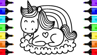 Coloring a Rainbow Unicorn Coloring Pages | Unicorn Rainbow Coloring Book Pages Art