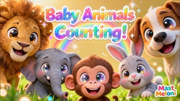 “Baby Animals Counting Song 1–5 🦁🐘🐒🐰🐶 | Colorful 3D Kids Rhyme | Learn Numbers | Mast Meloni”
