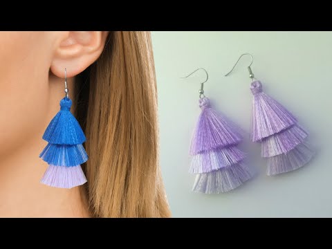 Серьги-кисточки. Кисточки из атласных лент. Серьги из трёх кисточек