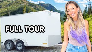 WOMAN converts BASIC CARGO TRAILER into a BEAUTIFUL CAMPER (Cargo Trailer Camper Conversion Tour)