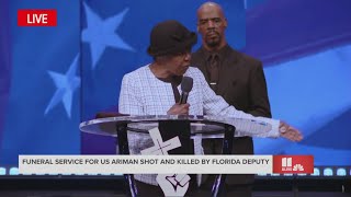 Church member delivers words of comfort at funeral for US airman killed by Florida deputy