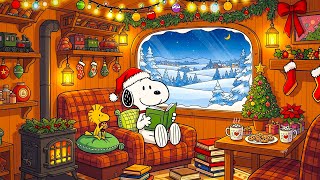 Snoopy’s Snowy Christmas Cabin 🎄 Warm Lofi Beats for Focus & Relax 🔥🎶 Christmas Fireplace Ambience