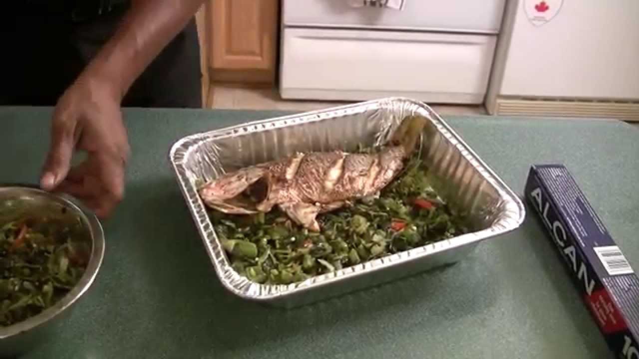 Red Snapper Fish stuffed with Callaloo - YouTube