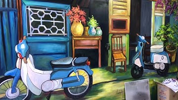 Vẽ tranh tường phố cũ 3D cho quán cafe, trà chanh tại Thanh Xuân, Hà Nội – Vẽ tranh tường Hà Nội rẻ