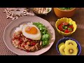 【料理】ガパオライス・タイ風春雨スープ・オクラとミニトマトのサラダ