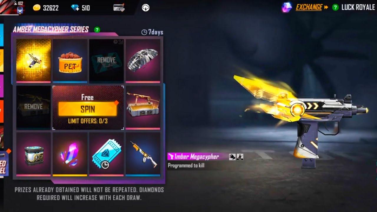 Faded Wheel Uzi Amber Megacypher Series Free Fire Free Spin Trick