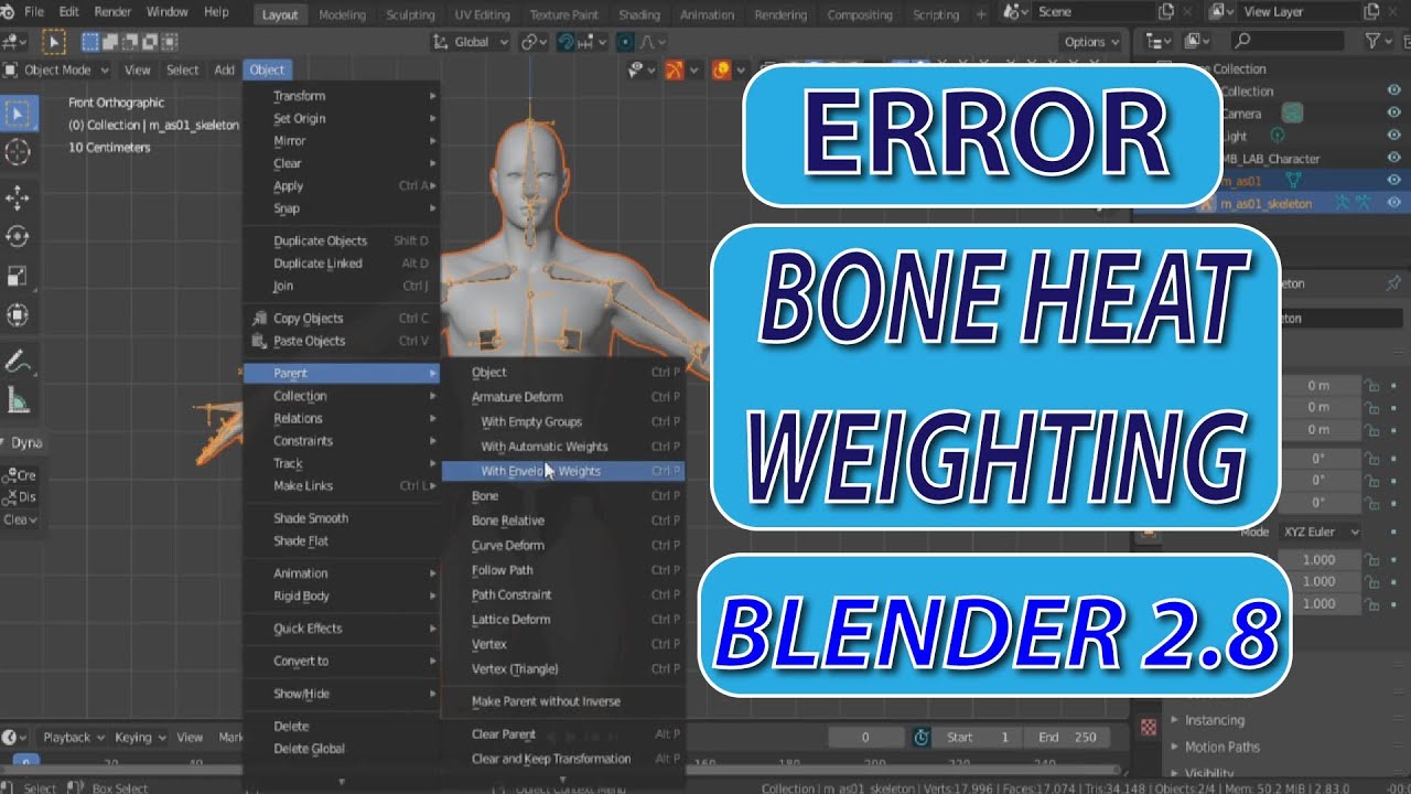 Bone weights. Bone Heat weighting: failed to find solution for one or more Bones. Fix Blender Error.