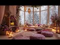 Warming the Soul on a Winter Night with Snow Wind Outside and Fireplace Fire Inside