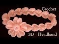 Como hacer una diadema a Crochet con flor corazón en 3D en punto tunecino tejido tallermanualperu