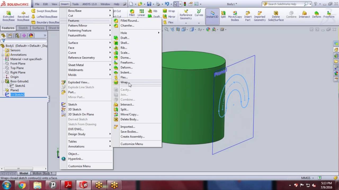 Wrap Feature In Solidworks 2d Sketch On Cylinderical Surface Solidworks Surface Bar Chart Wrap Feature In Solidworks 2d Sketch On Cylinderical Surface Solidworks Surface Bar Chart