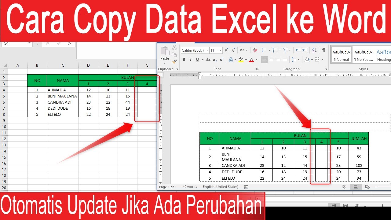 Cara memindahkan atau copy tabel excel ke word data otomatis berubah