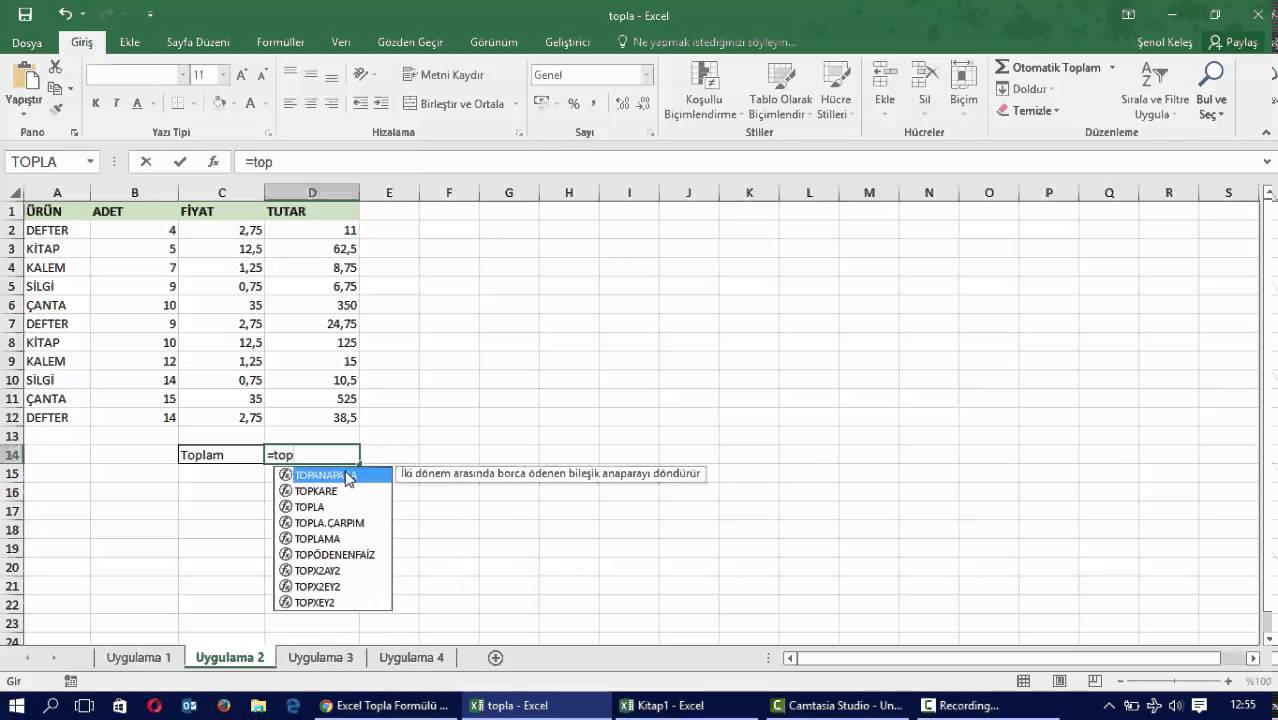 Excel Topla Formulu Detayli Anlatim Youtube