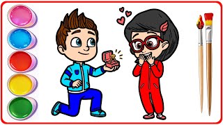 PJ Masks Love Story : Connor/ Catboy Proposes to Amaya/Owlette | PJ Masks Drawing Coloring