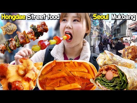 Outdoor Mukbang｜Ayo nikmati jajanan kaki lima pesta di jalan Hongdae, Seoul, korea