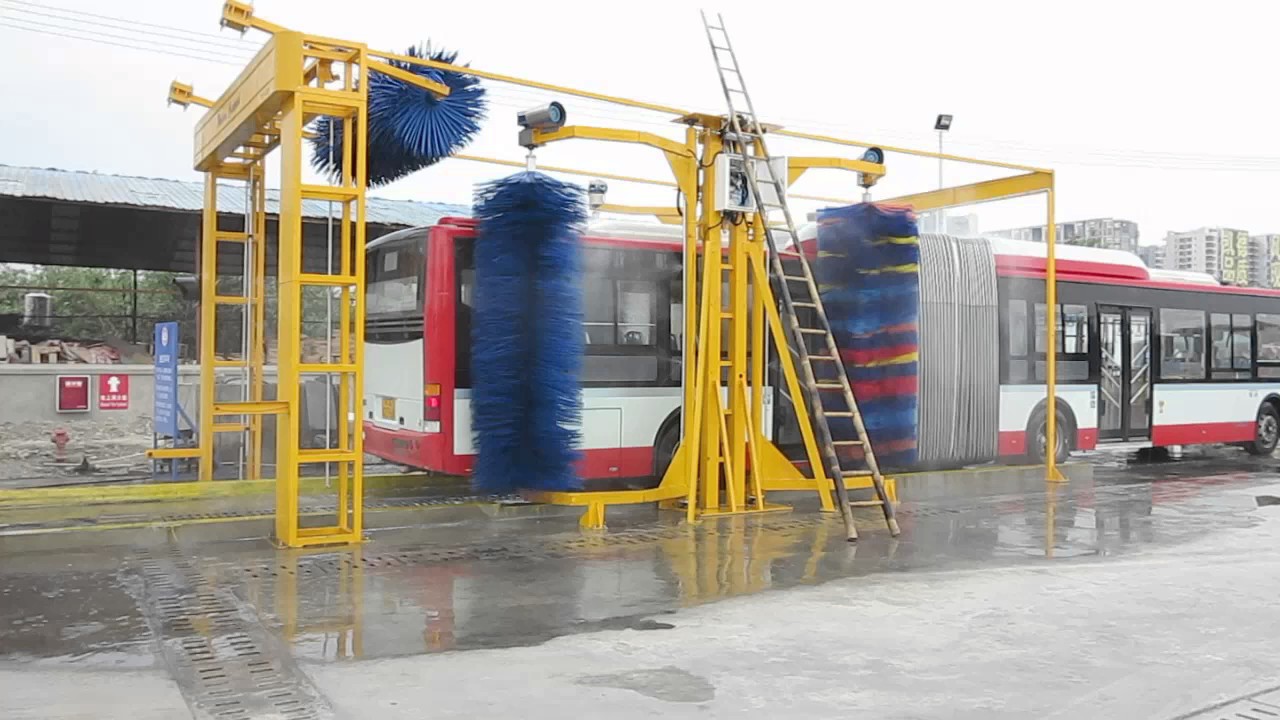Drive through bus wash machine with 5 brushes., quick bus washer YouTube