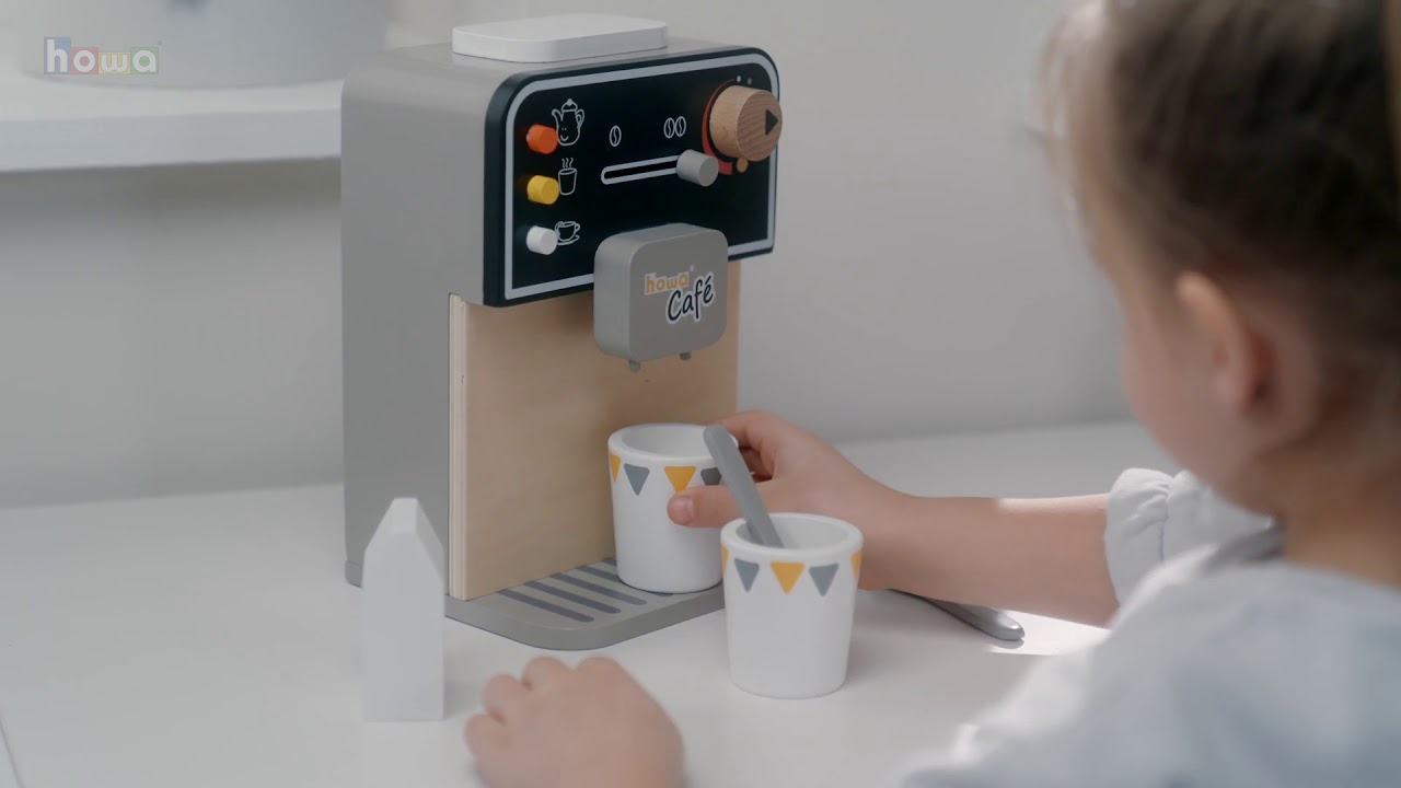 Howa Machine à café enfant Cafetière en bois avec 7 accessoires