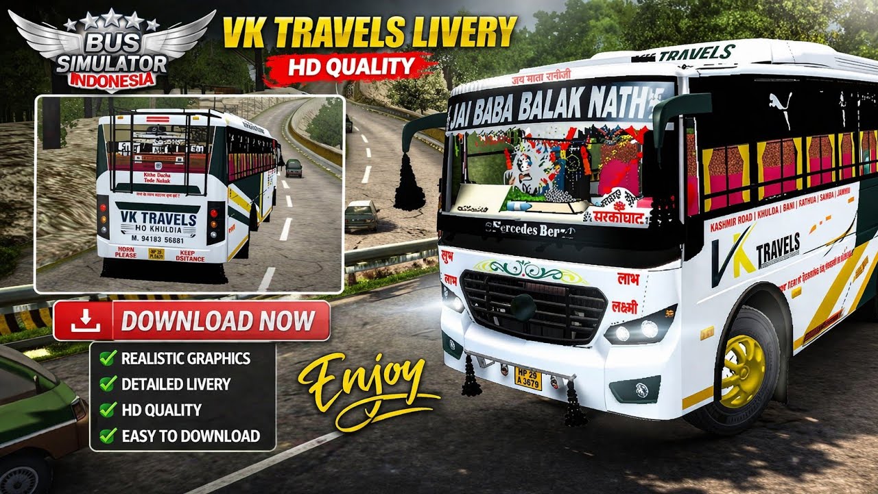 VK Travels Bus Mod and Skin For Bussid || HP Private Bus Mod & Skin 