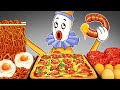 Asmr mukbang  kaufmo eating fire spicy mushrooms fire noodles wrap chicken sausage  animation