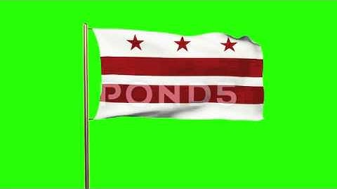 Washington Dc Flag Waving In The Wind. Green Screen, Alpha Matte. Loopable