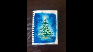 Easy christmas tree w/ watercolour! 🎄 (#shorts)