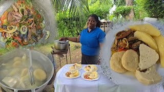 Jamaican Salt Mackerel With Soft Yam Cornmeal Dumpling And Young Breadfruit