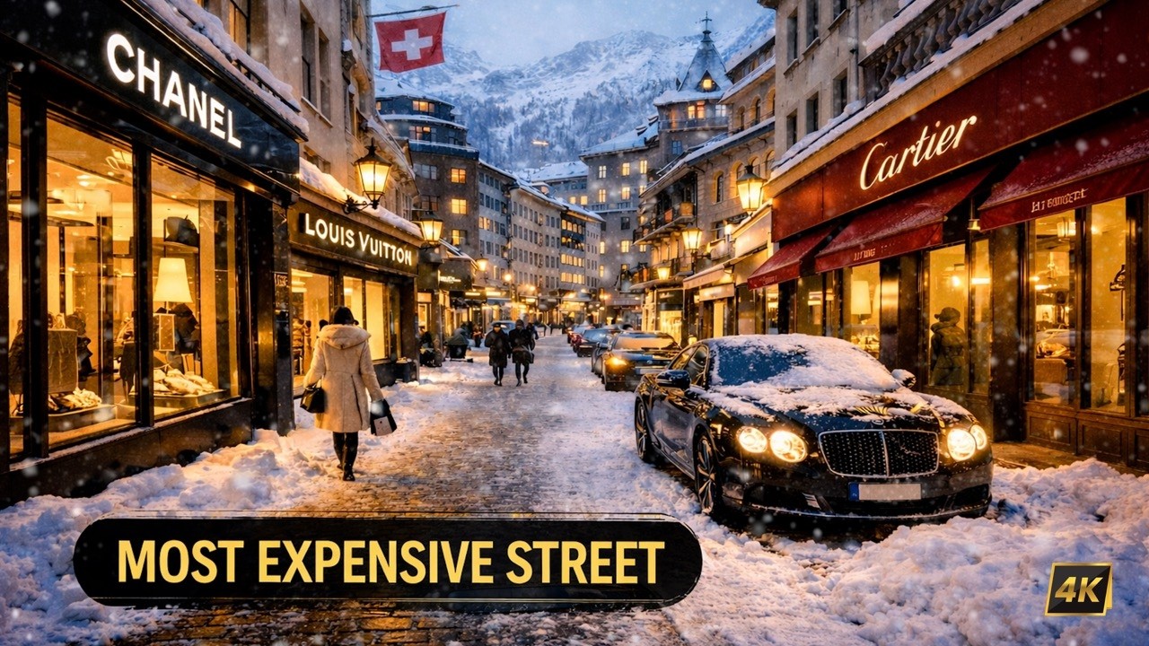 St  Moritz Winter Walk 4K | Walking Through Switzerland’s Most Luxurious Street 🇨🇭