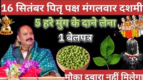 🙏⚛️16 सितंबर पितृ पक्ष मंगलवार दशमी को 5 हरे मुंग और 1 बेलपत्र वाला उपाय जरुर करें pradeepmishra 
