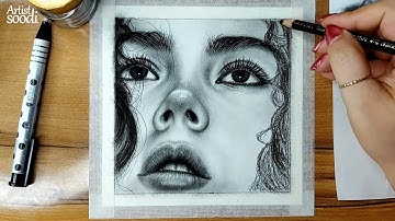 Realistic Charcoal Drawing Tutorial  Step by Step Portrait of a Girl Looking Up