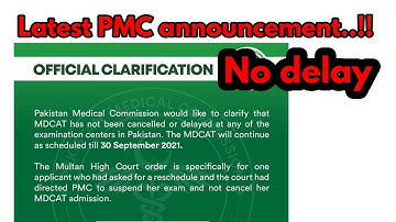 Pmc announcement about mdcat delay|Mdcat delay by sindh High court|Latest news MDCAT 2021|Mdcat 2021