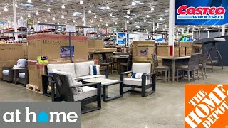 COSTCO AT HOME HOME DEPOT PATIO FURNITURE CHAIRS TABLES SHOP WITH ME SHOPPING STORE WALK THROUGH