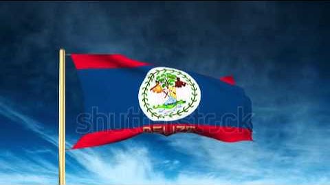Belize flag slider style with title. Waving in the wind with cloud background animation Stock video