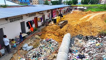 First Start!! A New project! Land filling Delete Garbage by Bulldozer with 5ton Trucks
