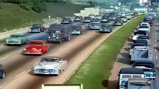 Los Angeles early 50's,60's in color, Freeways [60fps,Remastered] w\/sound design added