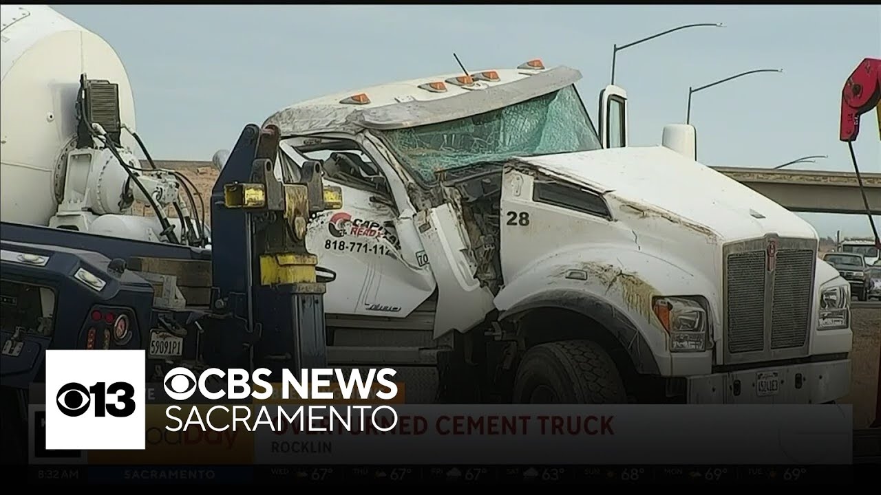 Overturned cement truck causes traffic mess in Rocklin - YouTube