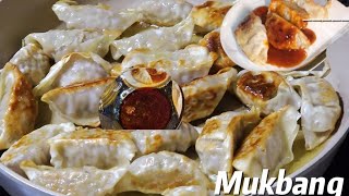 ASMR Mukbang:) Spicy Dumpling and Gyoza eating show with Spicy Sauce