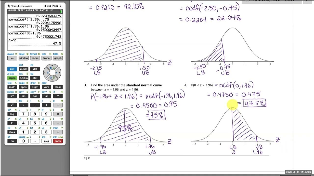 Sect 6 1 p 2 use normalcdf to find area probability between two z