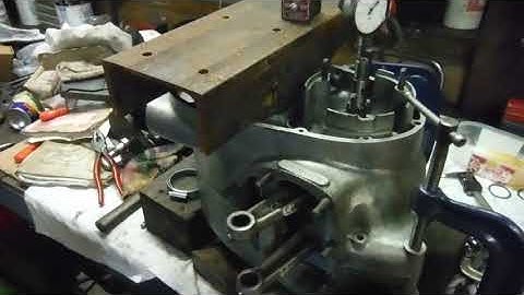 BSA A65 T rebuild - checking crank end float in rebuilt bottom end.