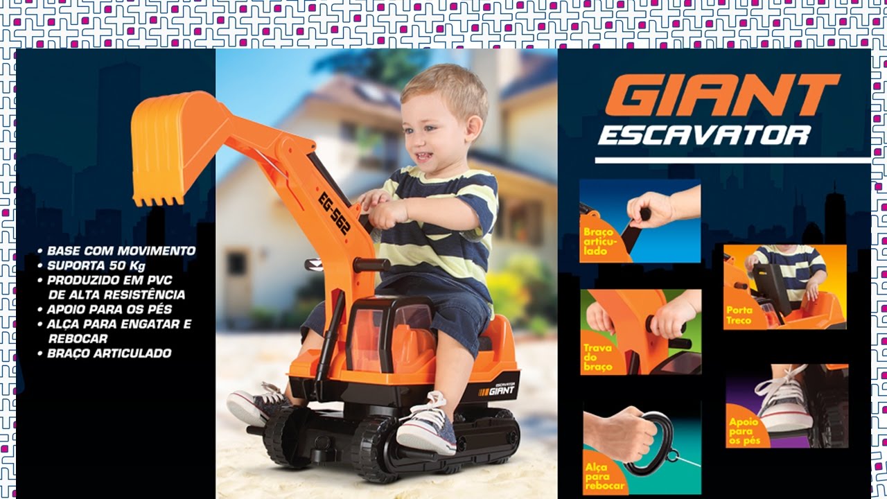 Trator Escavadeira Giant Gigante Articulado Giro 360 Graus Didatico -  YouTube
