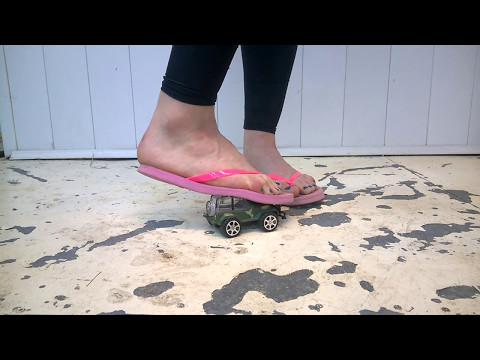 pink flip flops to crush toy car