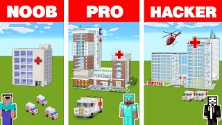 Minecraft NOOB vs PRO vs HACKER: EMERGENCY HOSPITAL SAFE BASE BUILD CHALLENGE in Minecraft Animation