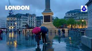 London Rain Walk  Trafalgar Square, Piccadilly Circus to SOHO | Central London Walking Tour [HDR]