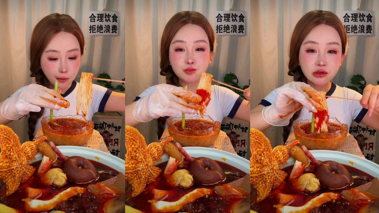 ASMR Eating Giant Spicy Seafood & Starfish Mukbang Noodles & Squid Chinese Food Show
