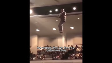 Thumbnail of Pastor flies into church on A ZIPLINE! Like Jesus rapture 😂🙏