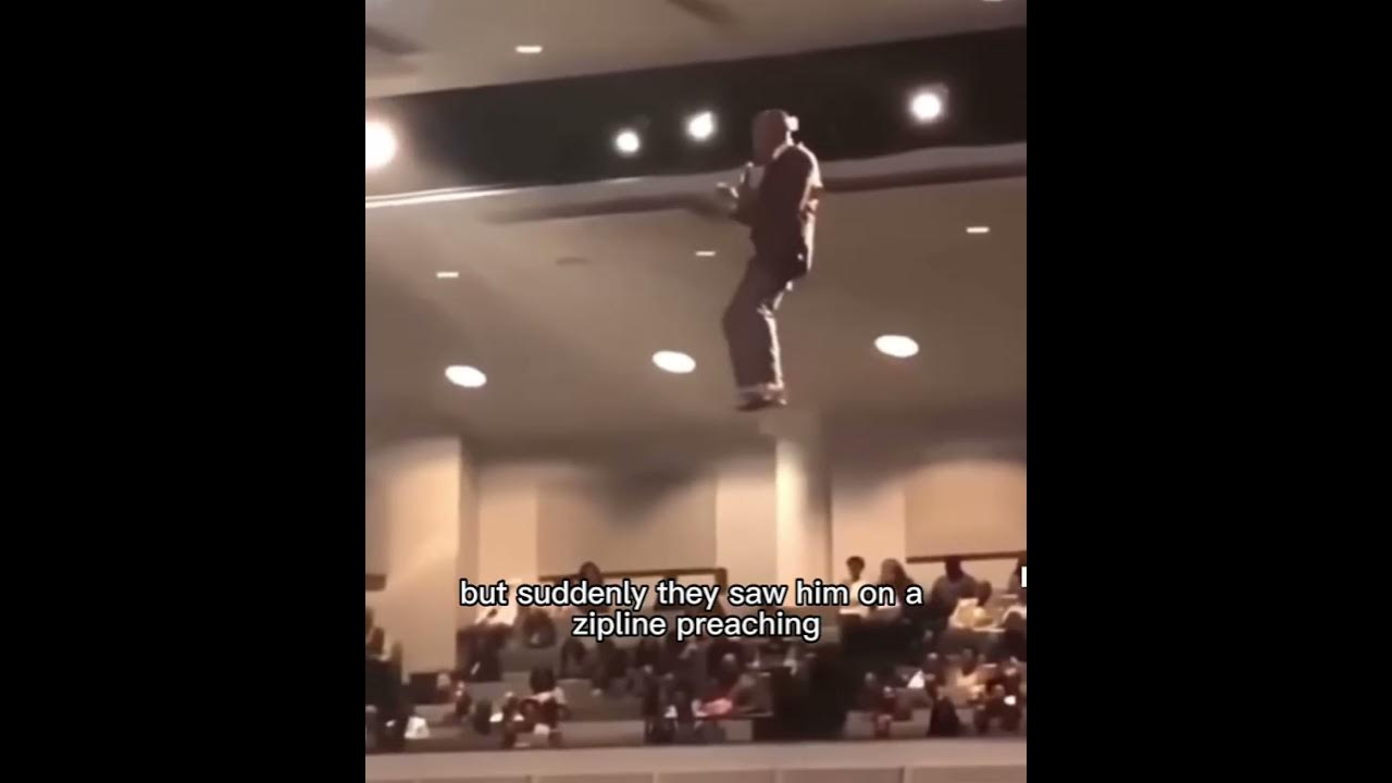 Pastor flies into church on A ZIPLINE! Like Jesus rapture 😂🙏